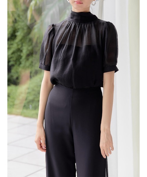 Ayla（アイラ）の「sheer highneck ribbon blouse（シャツ/ブラウス・レディース・ベージュ/ブラック・FREE）」の5枚目の写真