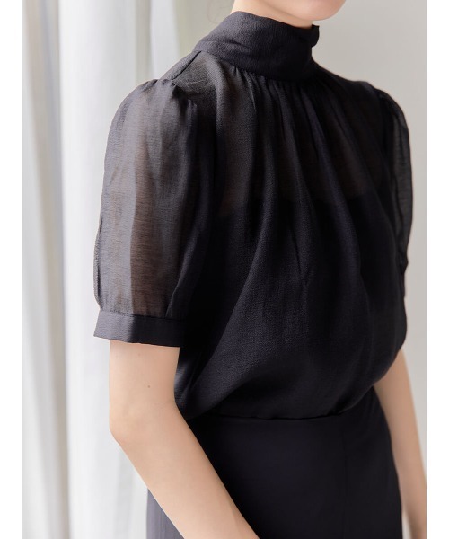 Ayla（アイラ）の「sheer highneck ribbon blouse（シャツ/ブラウス・レディース・ベージュ/ブラック・FREE）」の6枚目の写真