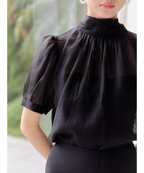 Ayla（アイラ）の「sheer highneck ribbon blouse（シャツ/ブラウス・レディース・ベージュ/ブラック・FREE）」の9枚目の写真