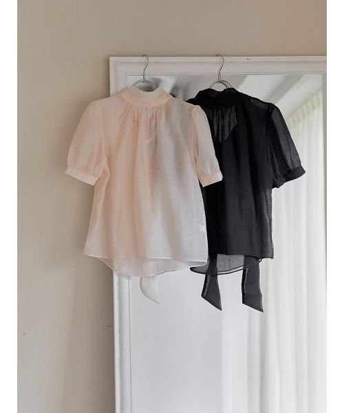Ayla（アイラ）の「sheer highneck ribbon blouse（シャツ/ブラウス・レディース・ベージュ/ブラック・FREE）」の3枚目の写真