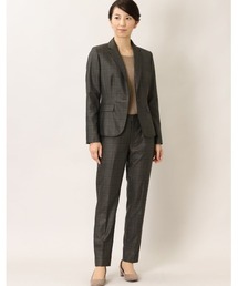 m.f.editorial（エムエフエディトリアル）の「m.f.エディトリアル レディース ウール混チェック柄 セットアップ 1ボタンジャケット 茶 (セットアップ可能)（スーツジャケット・レディース）」