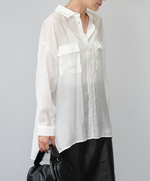 ＡＮＤＪ（アンドジェイ）の「【2022/AW】シアーBIGシャツ（シャツ/ブラウス・レディース・ブルー/ブラウン/オフホワイト/ブラック/レッド/ピンク系その他・M）」の2枚目の写真