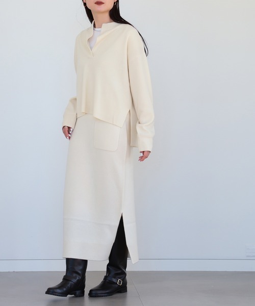 Demi-Luxe BEAMS（デミルクス ビームス）の「Demi-Luxe BEAMS / ウールカシミヤ ニットスカート（スカート・レディース・チャコールグレー/オフホワイト・38/36）」の2枚目の写真