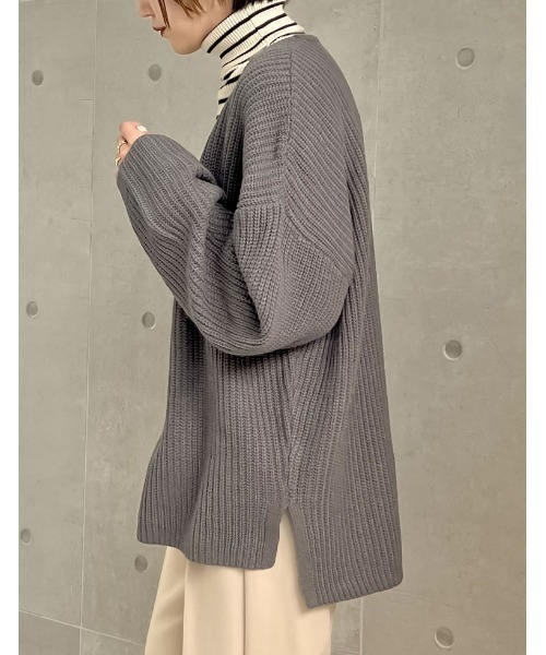 Re:EDIT（リエディ）の「畦編み深Vネックニットトップス（ニット/セーター・レディース・グレー/グリーン/パープル/モカ/アイボリー/ベージュ/ブラック・MEDIUM/LARGE）」の12枚目の写真