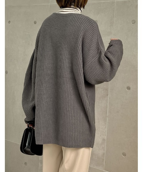 Re:EDIT（リエディ）の「畦編み深Vネックニットトップス（ニット/セーター・レディース・グレー/グリーン/パープル/モカ/アイボリー/ベージュ/ブラック・MEDIUM/LARGE）」の13枚目の写真