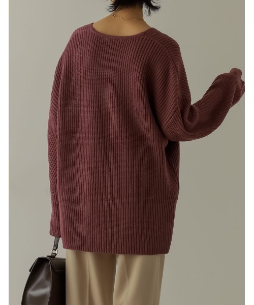 Re:EDIT（リエディ）の「畦編み深Vネックニットトップス（ニット/セーター・レディース・グレー/グリーン/パープル/モカ/アイボリー/ベージュ/ブラック・MEDIUM/LARGE）」の19枚目の写真