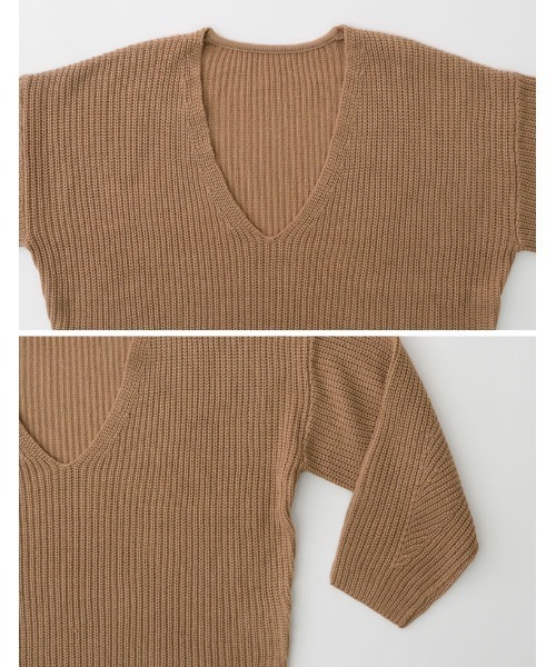 Re:EDIT（リエディ）の「畦編み深Vネックニットトップス（ニット/セーター・レディース・グレー/グリーン/パープル/モカ/アイボリー/ベージュ/ブラック・MEDIUM/LARGE）」の20枚目の写真