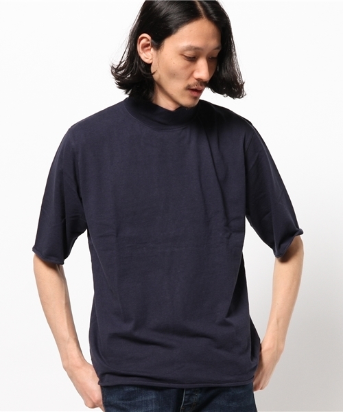 CIAOPANIC（チャオパニック）の「【Ciaopanic】リサイクル天竺モックネック5分袖（Tシャツ/カットソー・メンズ・ネイビー/ブラック/ホワイト/グレー・MEDIUM/LARGE）」の4枚目の写真