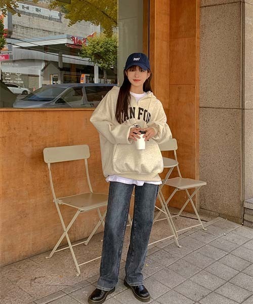 SONA(ソナ)の「SONYUNARA 英文プリント裏起毛ハーフジップアップパーカー(パーカー・レディース・オートミール・FREE)」の2枚目の写真