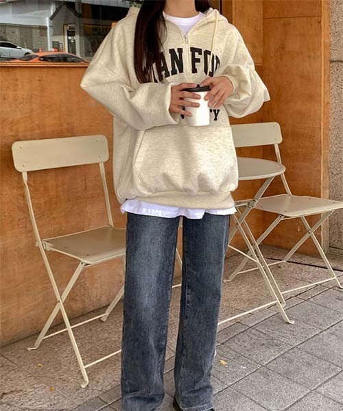 SONA(ソナ)の「SONYUNARA 英文プリント裏起毛ハーフジップアップパーカー(パーカー・レディース・オートミール・FREE)」の5枚目の写真