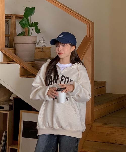 SONA(ソナ)の「SONYUNARA 英文プリント裏起毛ハーフジップアップパーカー(パーカー・レディース・オートミール・FREE)」の13枚目の写真