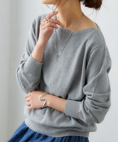 nissen（ニッセン）の「【販売終了】洗えるＵＶカット綿１００％ボートネックニット（ニット/セーター・レディース・オフホワイト/ライトベージュ/杢グレー/ブラック/ピンク系/ラベンダー/ブルー/グリーン・L/M/LL/S）」の4枚目の写真