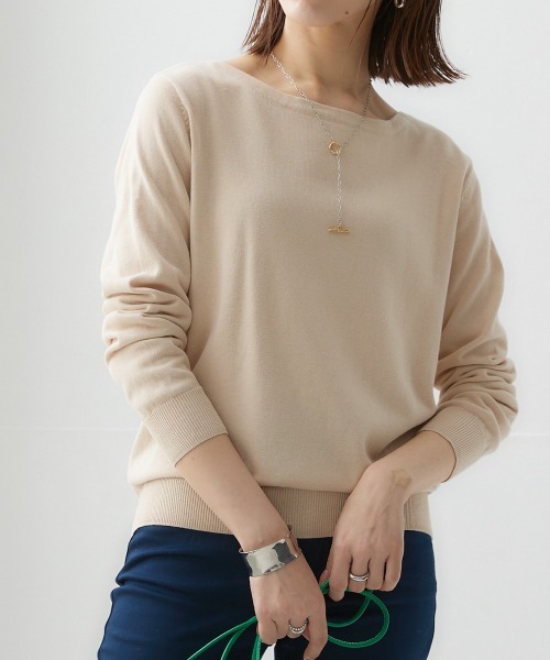 nissen（ニッセン）の「【販売終了】洗えるＵＶカット綿１００％ボートネックニット（ニット/セーター・レディース・オフホワイト/ライトベージュ/杢グレー/ブラック/ピンク系/ラベンダー/ブルー/グリーン・L/M/LL/S）」の5枚目の写真