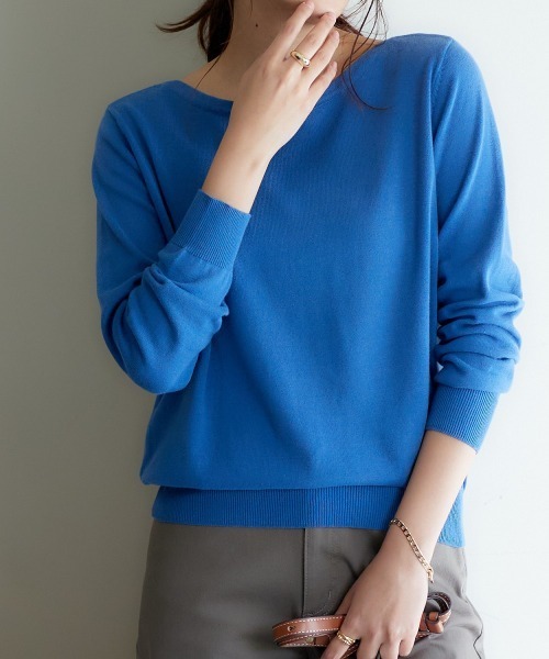 nissen（ニッセン）の「【販売終了】洗えるＵＶカット綿１００％ボートネックニット（ニット/セーター・レディース・オフホワイト/ライトベージュ/杢グレー/ブラック/ピンク系/ラベンダー/ブルー/グリーン・L/M/LL/S）」の7枚目の写真