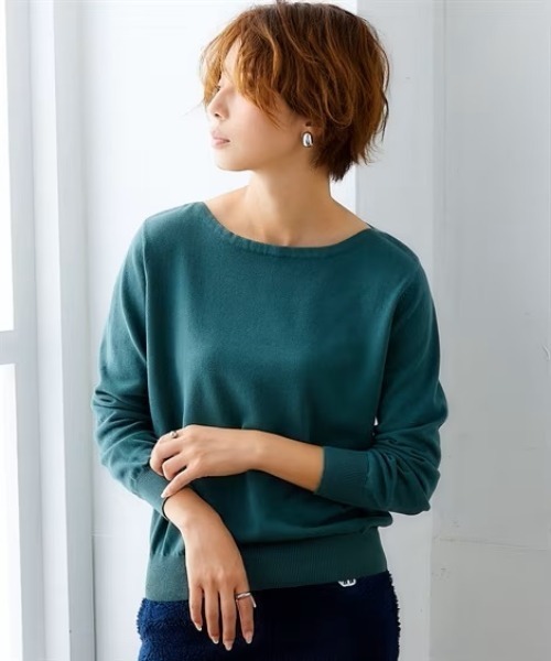 nissen（ニッセン）の「【販売終了】洗えるＵＶカット綿１００％ボートネックニット（ニット/セーター・レディース・オフホワイト/ライトベージュ/杢グレー/ブラック/ピンク系/ラベンダー/ブルー/グリーン・L/M/LL/S）」の6枚目の写真