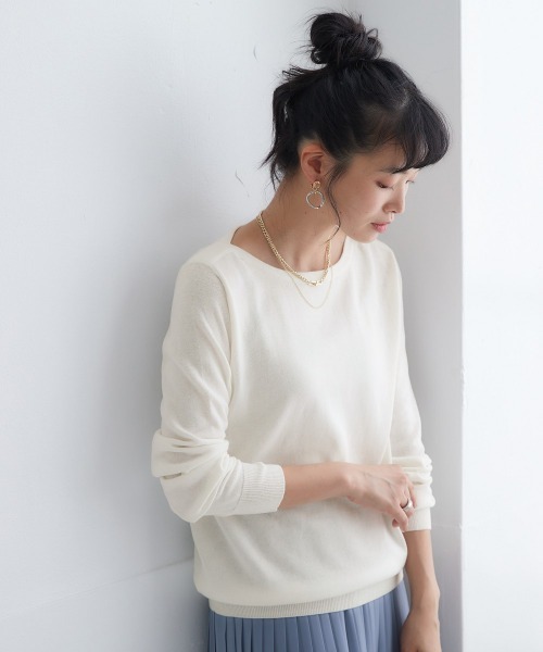 nissen（ニッセン）の「【販売終了】洗えるＵＶカット綿１００％ボートネックニット（ニット/セーター・レディース・オフホワイト/ライトベージュ/杢グレー/ブラック/ピンク系/ラベンダー/ブルー/グリーン・L/M/LL/S）」の12枚目の写真