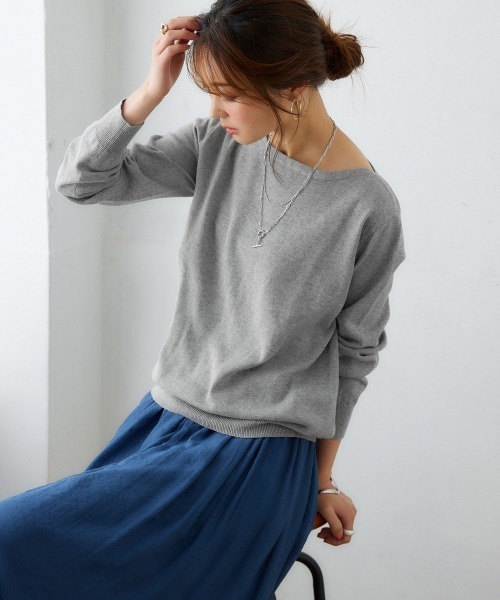 nissen（ニッセン）の「【販売終了】洗えるＵＶカット綿１００％ボートネックニット（ニット/セーター・レディース・オフホワイト/ライトベージュ/杢グレー/ブラック/ピンク系/ラベンダー/ブルー/グリーン・L/M/LL/S）」の10枚目の写真