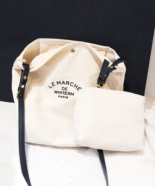 florist（フローリスト）の「【2WAY/A4収納可】【ポーチ付き】配色レザーキャンバスカジュアルトートバッグ/ショルダーバッグ（トートバッグ・レディース・ホワイト×ブラック/ホワイト×ブラウン・FREE）」の16枚目の写真