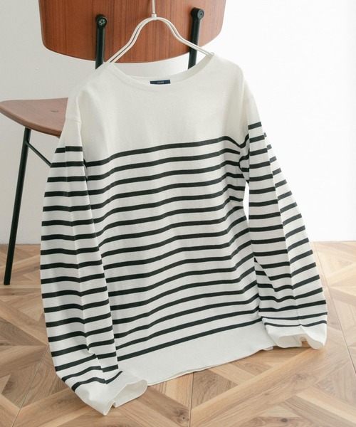 ITEMS URBANRESEARCH（アイテムズ アーバンリサーチ）の「パネルボーダー天竺ロングスリーブバスクシャツ（Tシャツ/カットソー・メンズ・ブラック/ネイビー/グリーン・MEDIUM/LARGE）」の2枚目の写真