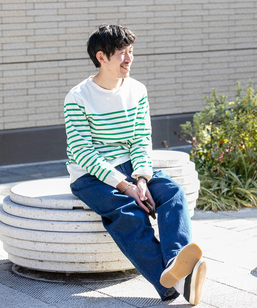 ITEMS URBANRESEARCH（アイテムズ アーバンリサーチ）の「パネルボーダー天竺ロングスリーブバスクシャツ（Tシャツ/カットソー・メンズ・ブラック/ネイビー/グリーン・MEDIUM/LARGE）」の13枚目の写真