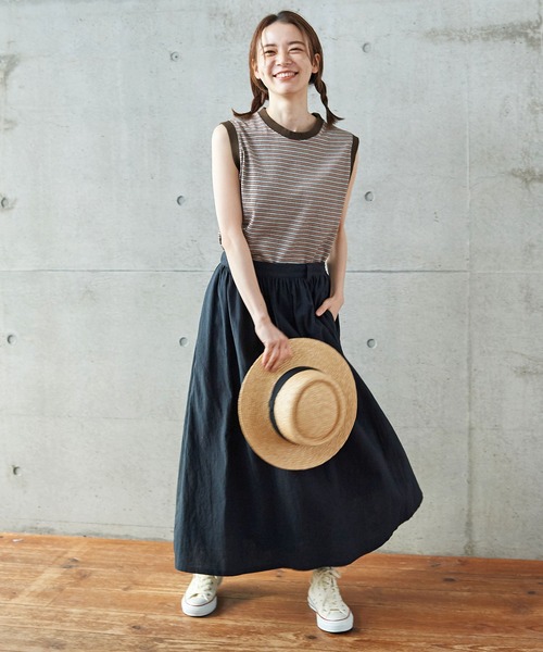 PAR ICI（パーリッシィ）の「タック柄マルチボーダー ノースリーブカットソー（Tシャツ/カットソー・レディース・ブラウン/ネイビー・FREE）」の10枚目の写真