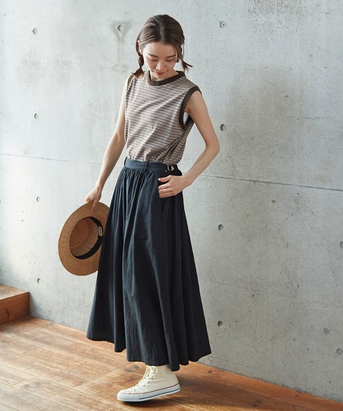 PAR ICI（パーリッシィ）の「タック柄マルチボーダー ノースリーブカットソー（Tシャツ/カットソー・レディース・ブラウン/ネイビー・FREE）」の11枚目の写真