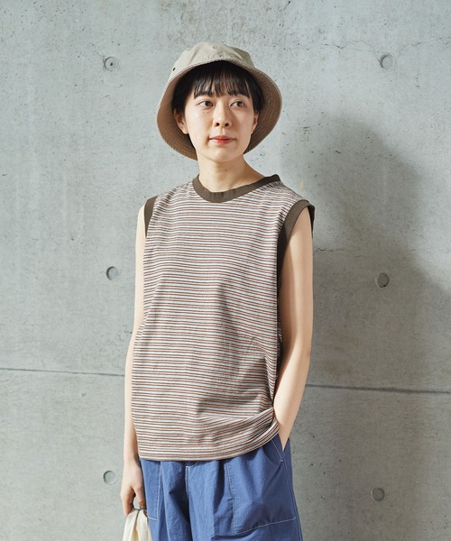 PAR ICI（パーリッシィ）の「タック柄マルチボーダー ノースリーブカットソー（Tシャツ/カットソー・レディース・ブラウン/ネイビー・FREE）」の14枚目の写真