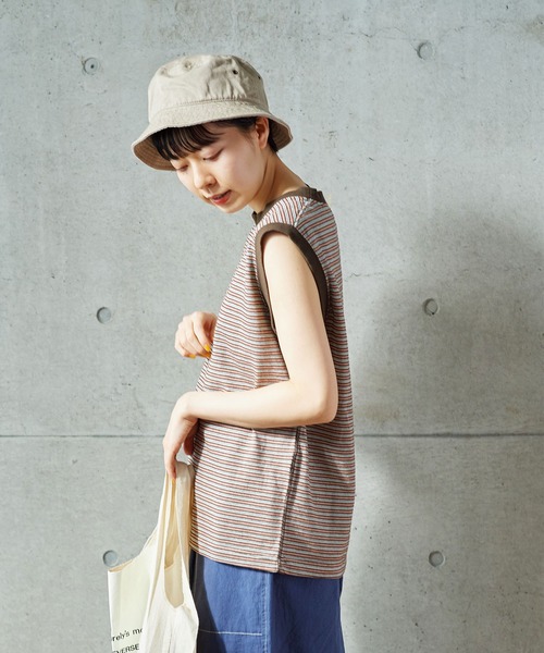 PAR ICI（パーリッシィ）の「タック柄マルチボーダー ノースリーブカットソー（Tシャツ/カットソー・レディース・ブラウン/ネイビー・FREE）」の16枚目の写真