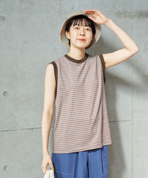 PAR ICI（パーリッシィ）の「タック柄マルチボーダー ノースリーブカットソー（Tシャツ/カットソー・レディース・ブラウン/ネイビー・FREE）」の15枚目の写真