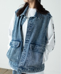 Salong hameu | ビッグシルエット ケミカルウォッシュデニムベスト メンズ レディース(ベスト)