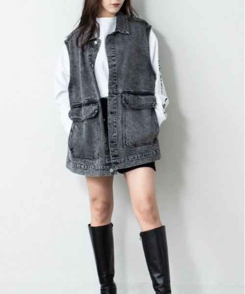 Salong hameu（サロン ハミュー）の「ビッグシルエット ケミカルウォッシュデニムベスト メンズ レディース（ベスト・メンズ・ブルー系その他/ブラック系その他・M/L）」の15枚目の写真