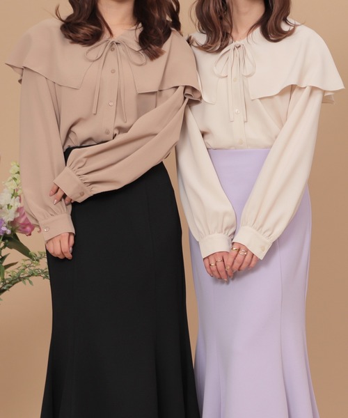 mil(ミル)の「【150㎝前後の小柄さんサイズ】ラッフルフリルブラウス(シャツ/ブラウス・レディース・アイボリー/ブラック/ダークベージュ/ライトベージュ/ベージュ・S/XS)」の4枚目の写真
