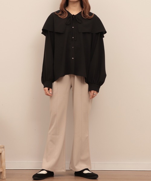 mil(ミル)の「【150㎝前後の小柄さんサイズ】ラッフルフリルブラウス(シャツ/ブラウス・レディース・アイボリー/ブラック/ダークベージュ/ライトベージュ/ベージュ・S/XS)」の10枚目の写真