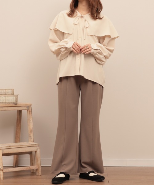 mil(ミル)の「【150㎝前後の小柄さんサイズ】ラッフルフリルブラウス(シャツ/ブラウス・レディース・アイボリー/ブラック/ダークベージュ/ライトベージュ/ベージュ・S/XS)」の7枚目の写真