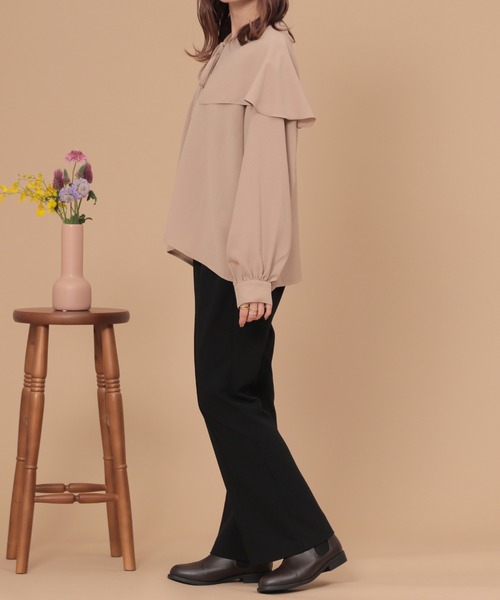mil(ミル)の「【150㎝前後の小柄さんサイズ】ラッフルフリルブラウス(シャツ/ブラウス・レディース・アイボリー/ブラック/ダークベージュ/ライトベージュ/ベージュ・S/XS)」の12枚目の写真