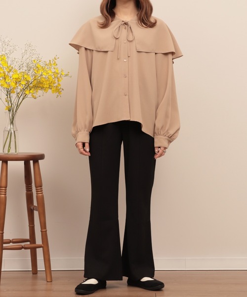 mil(ミル)の「【150㎝前後の小柄さんサイズ】ラッフルフリルブラウス(シャツ/ブラウス・レディース・アイボリー/ブラック/ダークベージュ/ライトベージュ/ベージュ・S/XS)」の21枚目の写真