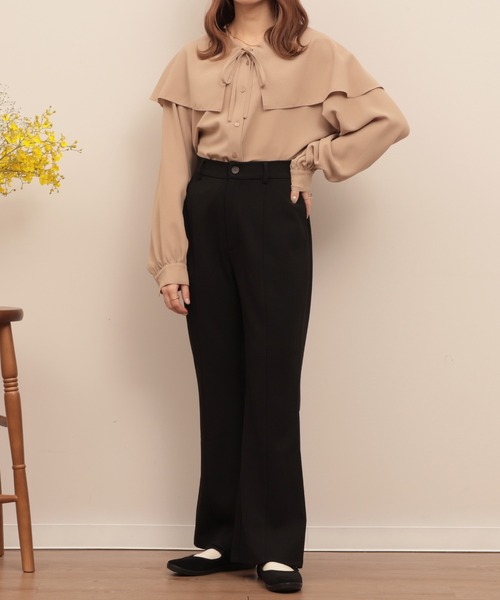 mil(ミル)の「【150㎝前後の小柄さんサイズ】ラッフルフリルブラウス(シャツ/ブラウス・レディース・アイボリー/ブラック/ダークベージュ/ライトベージュ/ベージュ・S/XS)」の17枚目の写真