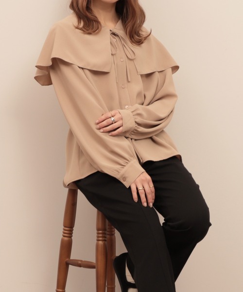mil(ミル)の「【150㎝前後の小柄さんサイズ】ラッフルフリルブラウス(シャツ/ブラウス・レディース・アイボリー/ブラック/ダークベージュ/ライトベージュ/ベージュ・S/XS)」の18枚目の写真