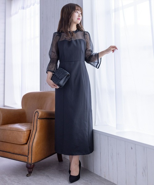 clear(クリア)の「シアードッキングワンピース/オケージョン(ワンピース・レディース・ブラック/ベージュ・M/S)」の3枚目の写真