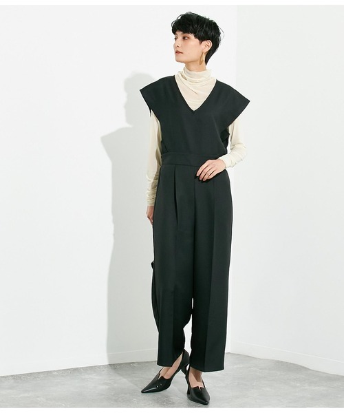 Settimissimo(セッティミッシモ)の「Vネックアーバンツイルオールインワン(つなぎ/オールインワン・レディース・カーキ/ブラック・M)」の9枚目の写真