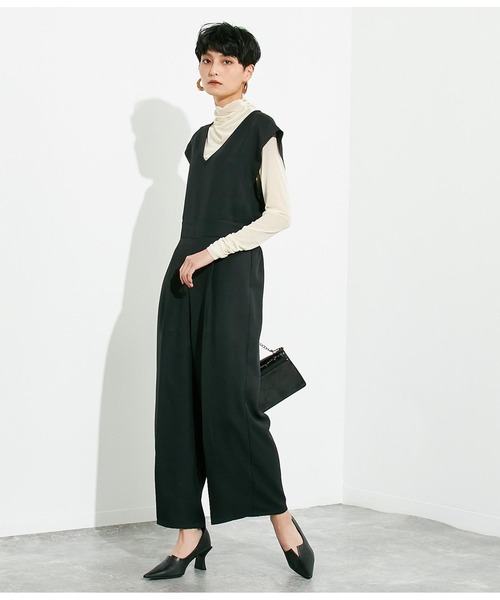 Settimissimo(セッティミッシモ)の「Vネックアーバンツイルオールインワン(つなぎ/オールインワン・レディース・カーキ/ブラック・M)」の5枚目の写真