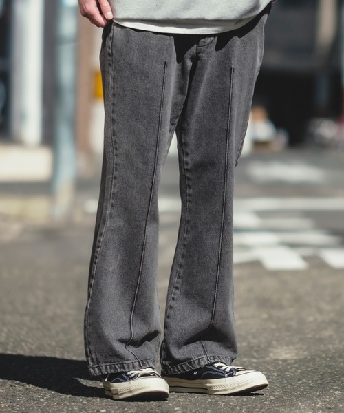 improves（インプローブス）の「デニム ピンタック フレアパンツ（デニムパンツ・メンズ・インディゴブルー/ブラック/ライトブルー/ライトブラック/ケミカルウォッシュ・LARGE/MEDIUM）」の3枚目の写真