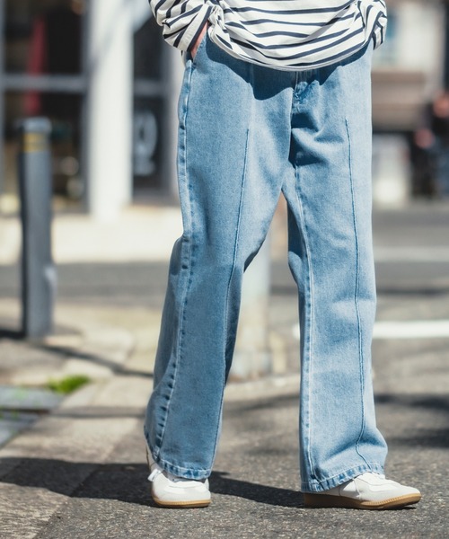 デニム フレアデニム メンズデニム フレアパンツ ワイドデニム モッピングデニムパンツ メンズ ワイドジーンズ[品番：RQ000009435