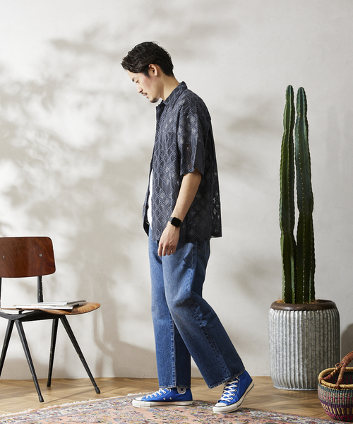 JOURNAL STANDARD relume（ジャーナルスタンダード　レリューム）の「パターンレース オープンカラー半袖シャツ（シャツ/ブラウス・メンズ・ブラック/ホワイト/ボルドー/ブルー系その他・LARGE/MEDIUM）」の10枚目の写真