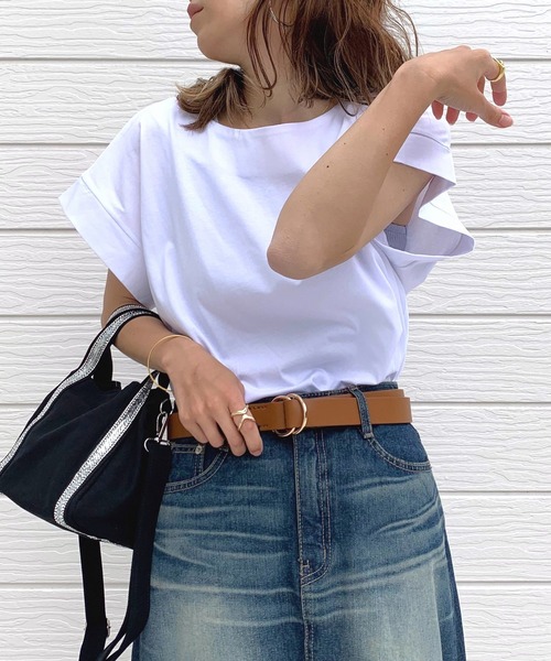 Q(キュー)の「バックタックシルケット2wayトップス(Tシャツ/カットソー・レディース・ホワイト/ブラック/グリーン・MEDIUM)」の2枚目の写真