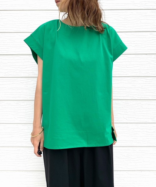 Q(キュー)の「バックタックシルケット2wayトップス(Tシャツ/カットソー・レディース・ホワイト/ブラック/グリーン・MEDIUM)」の4枚目の写真