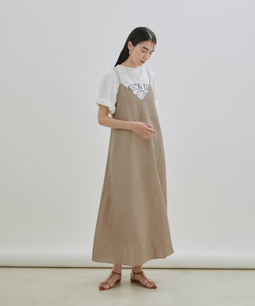 SALON adam et rope'（サロン アダム エ ロペ）の「【WEB限定】【洗える】麻Aラインキャミワンピース（ワンピース・レディース・ブラック/ベージュ/ピンク/オレンジ系その他・FREE）」の7枚目の写真