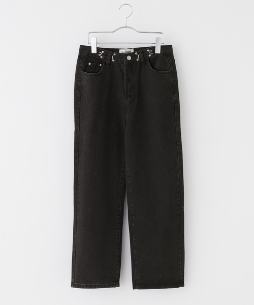 BASQUE magenta(バスクマゼンタ)の「ウエスト調整ハイウエストワイドパンツ(デニムパンツ・レディース・ターコイズブルー/サックスブルー/ホワイト/ピンク/ダークグレー/ブラック・M/L/S)」の18枚目の写真