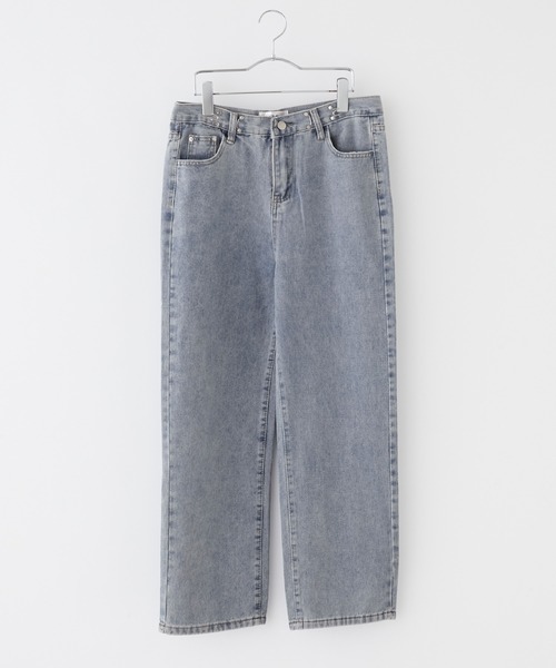 BASQUE magenta(バスクマゼンタ)の「ウエスト調整ハイウエストワイドパンツ(デニムパンツ・レディース・ターコイズブルー/サックスブルー/ホワイト/ピンク/ダークグレー/ブラック・M/L/S)」の19枚目の写真