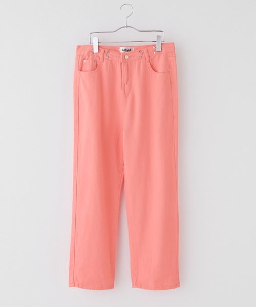 BASQUE magenta(バスクマゼンタ)の「ウエスト調整ハイウエストワイドパンツ(デニムパンツ・レディース・ターコイズブルー/サックスブルー/ホワイト/ピンク/ダークグレー/ブラック・M/L/S)」の21枚目の写真